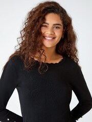 Roman Black Diamante Button Detail Scallop Jumper - Image 4 of 5