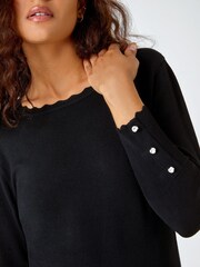 Roman Black Diamante Button Detail Scallop Jumper - Image 5 of 5