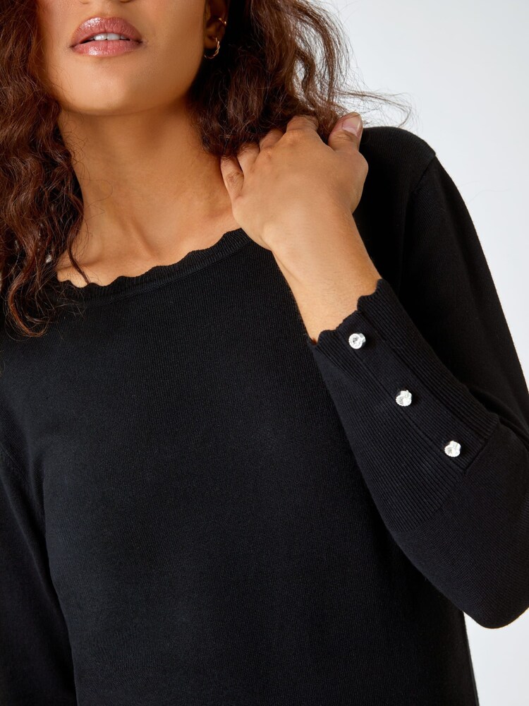Roman Black Diamante Button Detail Scallop Jumper - Image 5 of 5