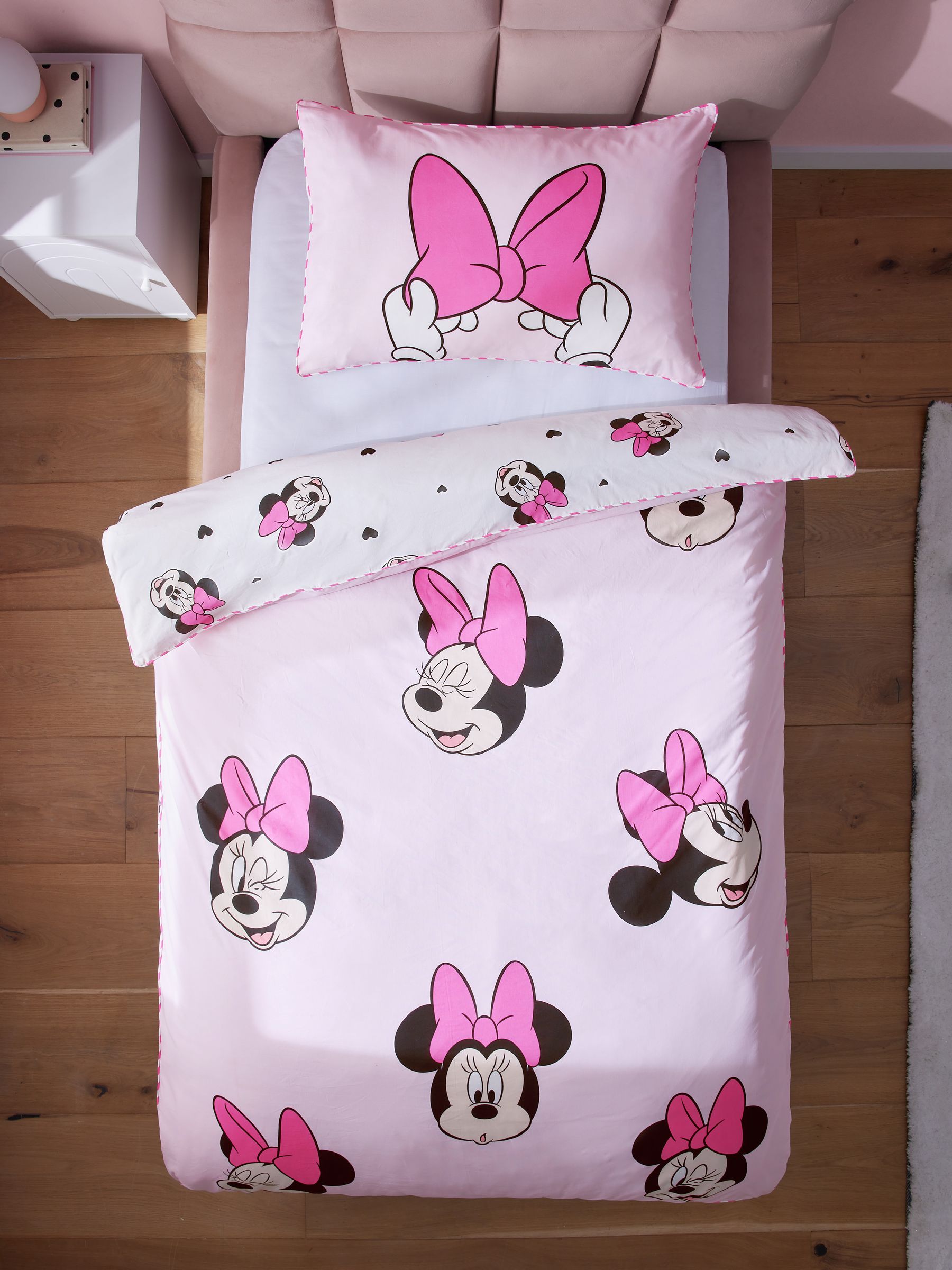 Pink Disney Minnie Mouse 100 Cotton Duvet Cover and Pillowcase Set