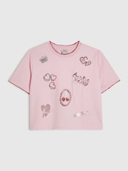 River Island Pink Stripe Embellished T-Shirt - Image 1 of 4