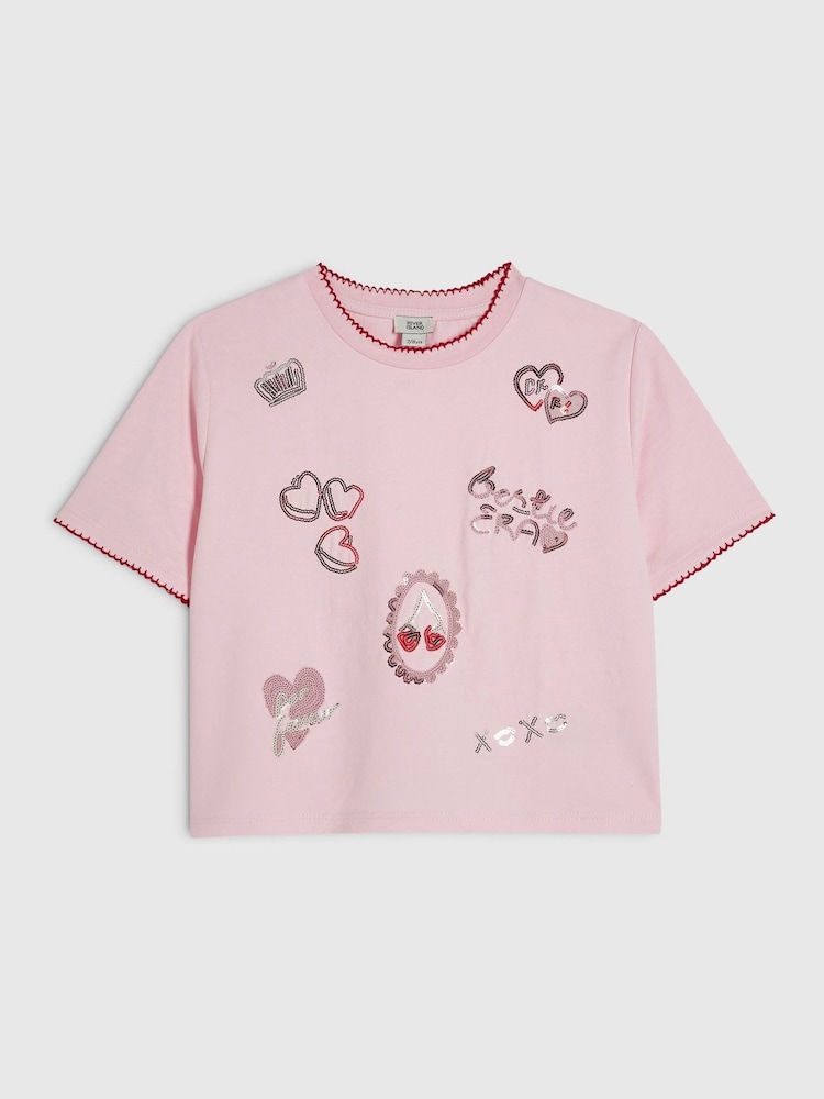 River Island Pink Stripe Embellished T-Shirt - Image 1 of 4