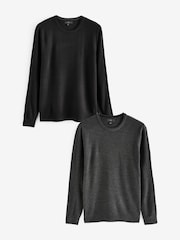 Black/Grey Crew Neck Regular Fit Soft Touch Jumpers 2 Pack - Image 1 of 11