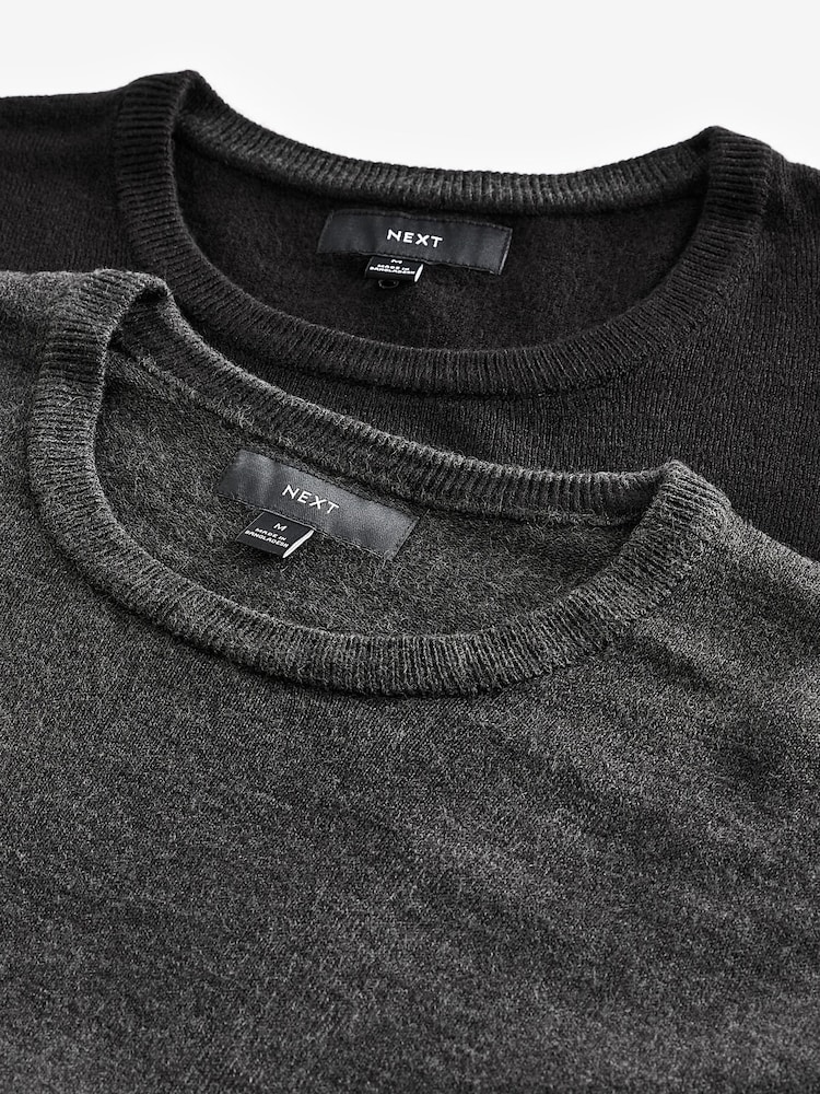 Black/Grey Crew Neck Regular Fit Soft Touch Jumpers 2 Pack - Image 11 of 11