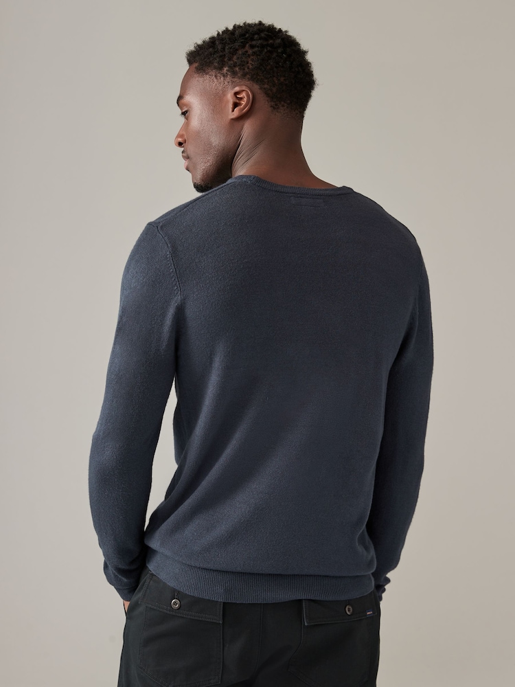 Navy Blue/Black Crew Neck Regular Fit Soft Touch Jumpers 2 Pack - Image 3 of 9