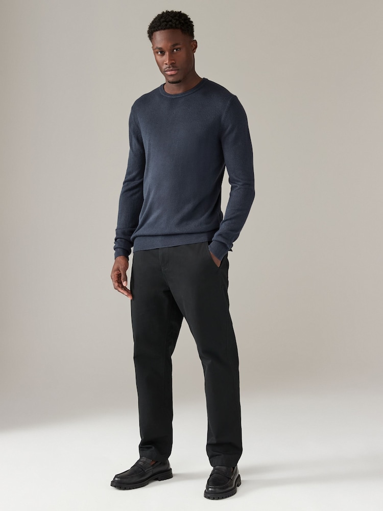 Navy Blue/Black Crew Neck Regular Fit Soft Touch Jumpers 2 Pack - Image 4 of 9