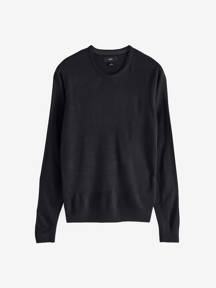 Navy Blue/Black Crew Neck Regular Fit Soft Touch Jumpers 2 Pack - Image 6 of 9