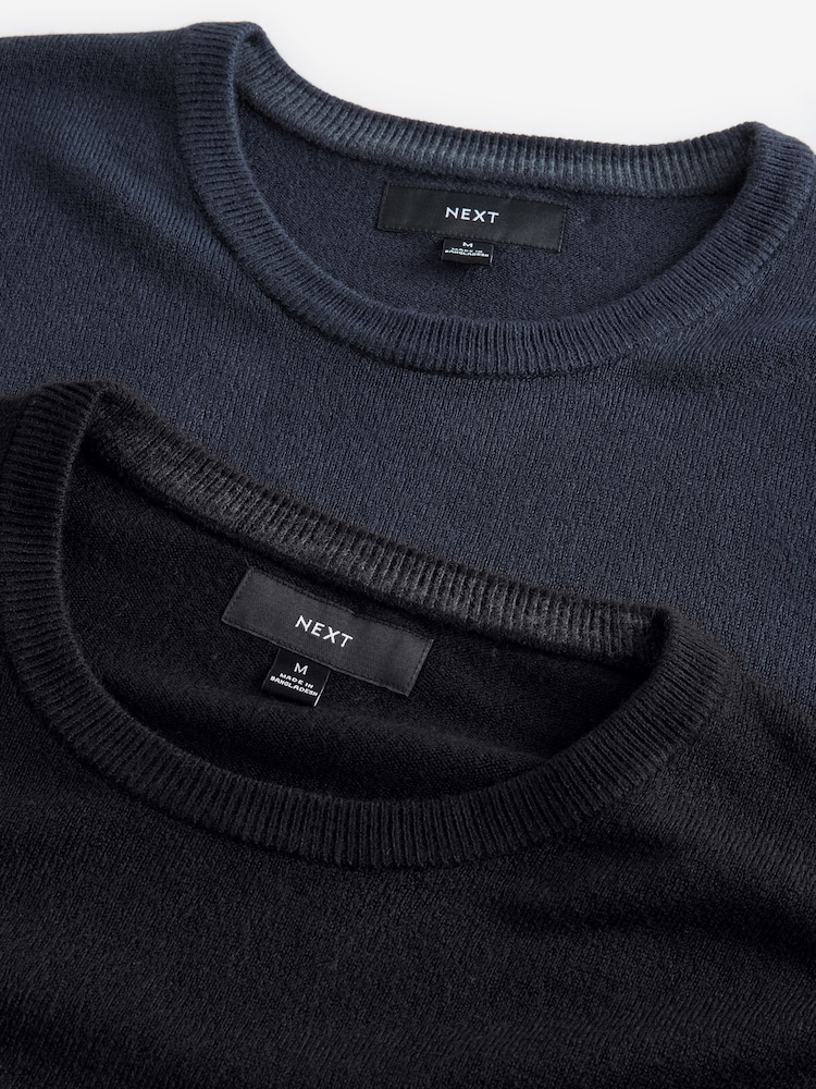Navy Blue/Black Crew Neck Regular Fit Soft Touch Jumpers 2 Pack - Image 8 of 9