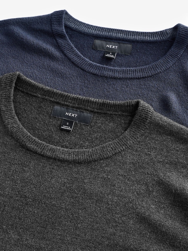 Navy Blue/Charcoal Grey Crew Neck Regular Fit Soft Touch Jumpers 2 Pack - Image 10 of 10
