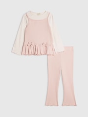 River Island Pink 2in1 Bow Rib Top & Legging Set - Image 1 of 5