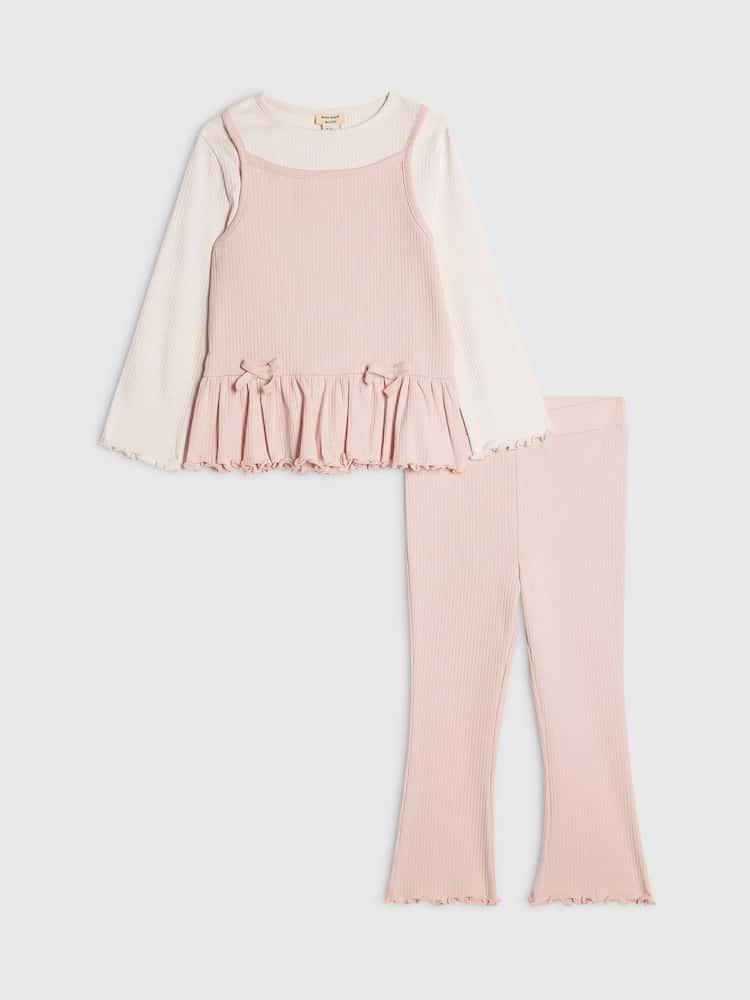 River Island Pink 2in1 Bow Rib Top & Legging Set - Image 1 of 5 River Island Pink 2in1 Bow Rib Top & Legging Set - Image 1 of 5