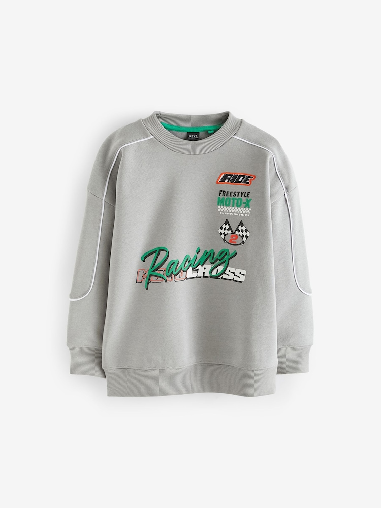 Grey Moto-X Crew Neck Sweat Top (3-16yrs) - Image 1 of 3