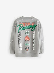 Grey Moto-X Crew Neck Sweat Top (3-16yrs) - Image 2 of 3