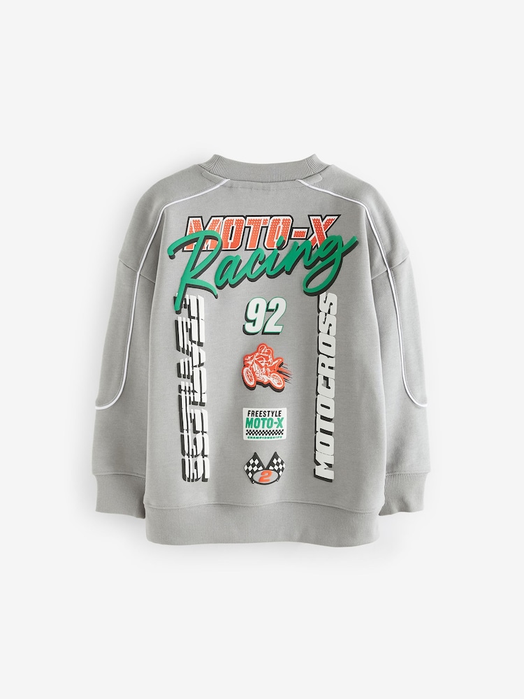 Grey Moto-X Crew Neck Sweat Top (3-16yrs) - Image 2 of 3
