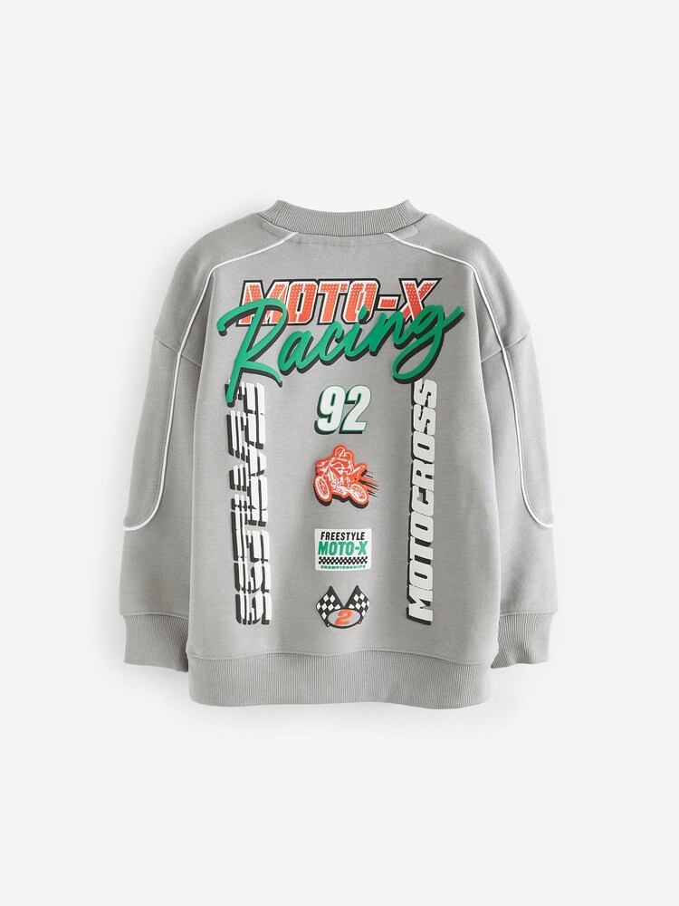 Grey Moto-X Crew Neck Sweat Top (3-16yrs) - Image 2 of 3 Grey Moto-X Crew Neck Sweat Top (3-16yrs) - Image 2 of 3