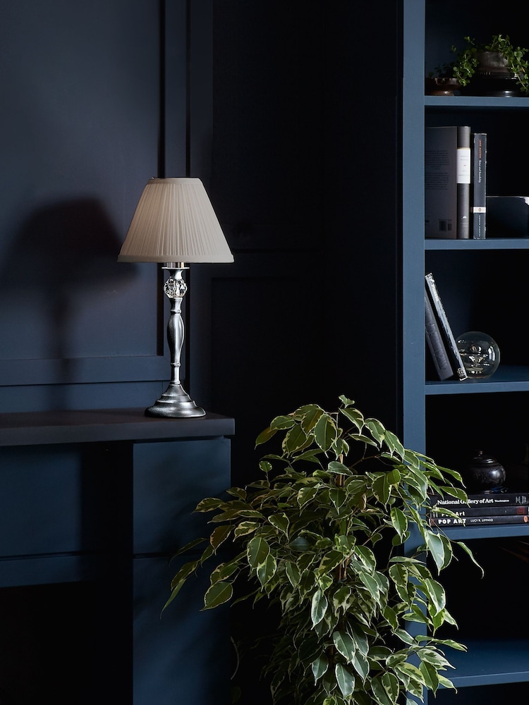 Laura Ashley Chrome Ellis Satin Painted Spindle Table Lamp - Image 2 of 5