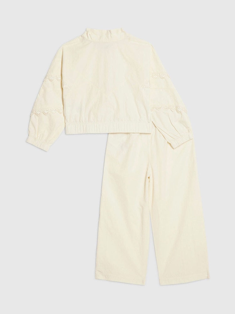 River Island Cream Lace Bomber Jacket & Joggers Set - Image 2 of 5 River Island Cream Lace Bomber Jacket & Joggers Set - Image 2 of 5