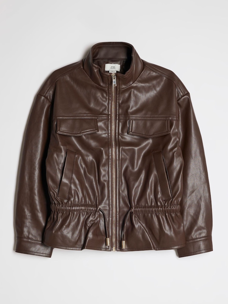 Қоңыр - River Island жасанды былғарыдан жасалған Peplum Bomber күртеше - 4суретінің 1 суреті