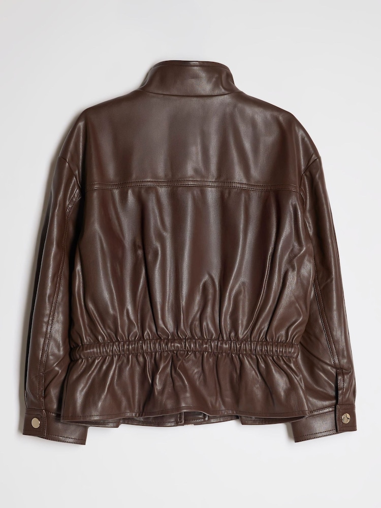 Қоңыр - River Island жасанды былғарыдан жасалған Peplum Bomber күртеше - 4суретінің 2 суреті