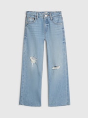 River Island Blue Ripped Straight Leg Jeans - Image 1 of 4