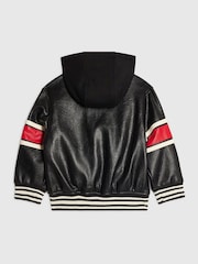 River Island Black PU Badge Varsity Bomber Jacket - Image 2 of 4