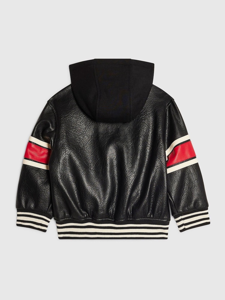 River Island Black PU Badge Varsity Bomber Jacket - Image 2 of 4