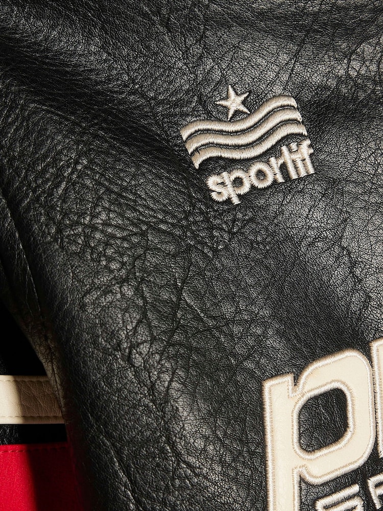 River Island Black PU Badge Varsity Bomber Jacket - Image 4 of 4