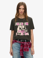 Superdry Jet Black Lo-Fi Punk Poster Relaxed 100% Cotton T-Shirt - Image 1 of 6