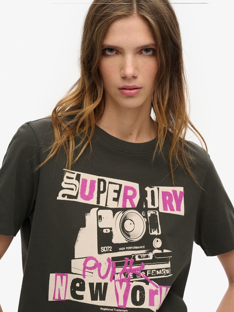 Superdry Jet Black Lo-Fi Punk Poster Relaxed 100% Cotton T-Shirt - Image 2 of 6