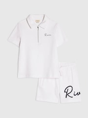 River Island 標誌 Polo 衫與短褲套裝 - 圖片 1，共 5