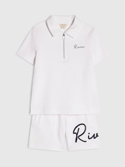 River Island 標誌 Polo 衫與短褲套裝 - 圖片 3，共 5