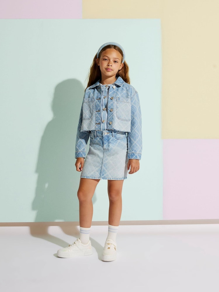 River Island Hotfix Check Denim Jacket - Bild 1 von 2