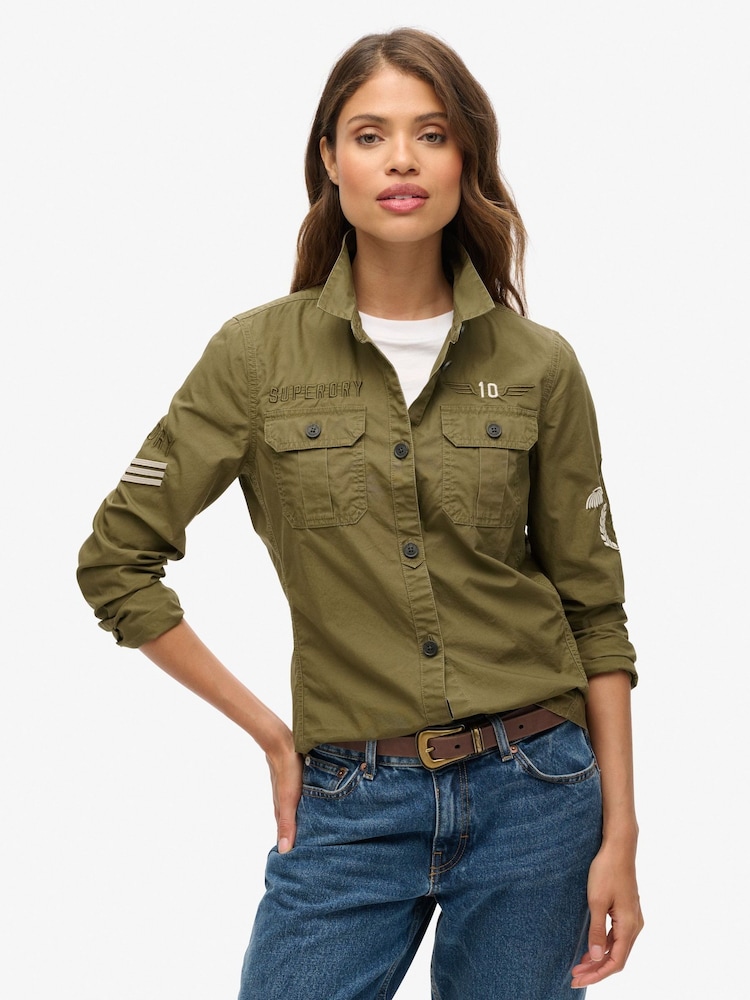 Oliva quemado - Camisa de estilo militar de algodón 100 % de Superdry - Imagen 1 de 5