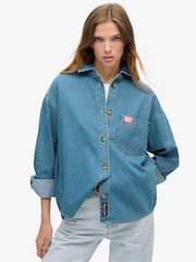 Superdry Blue 100% Cotton Denim Overshirt - Image 1 of 7