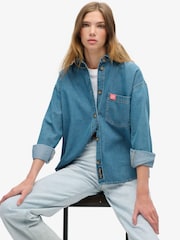 Superdry Blue 100% Cotton Denim Overshirt - Image 3 of 7