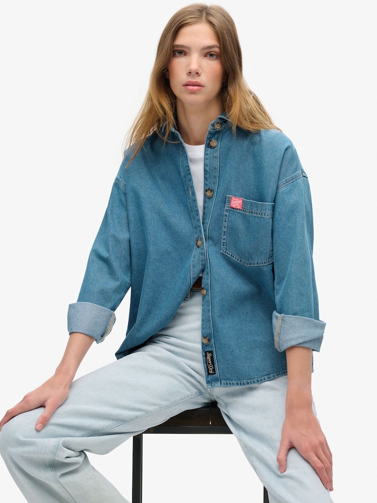 Superdry Blue 100% Cotton Denim Overshirt - Image 3 of 7