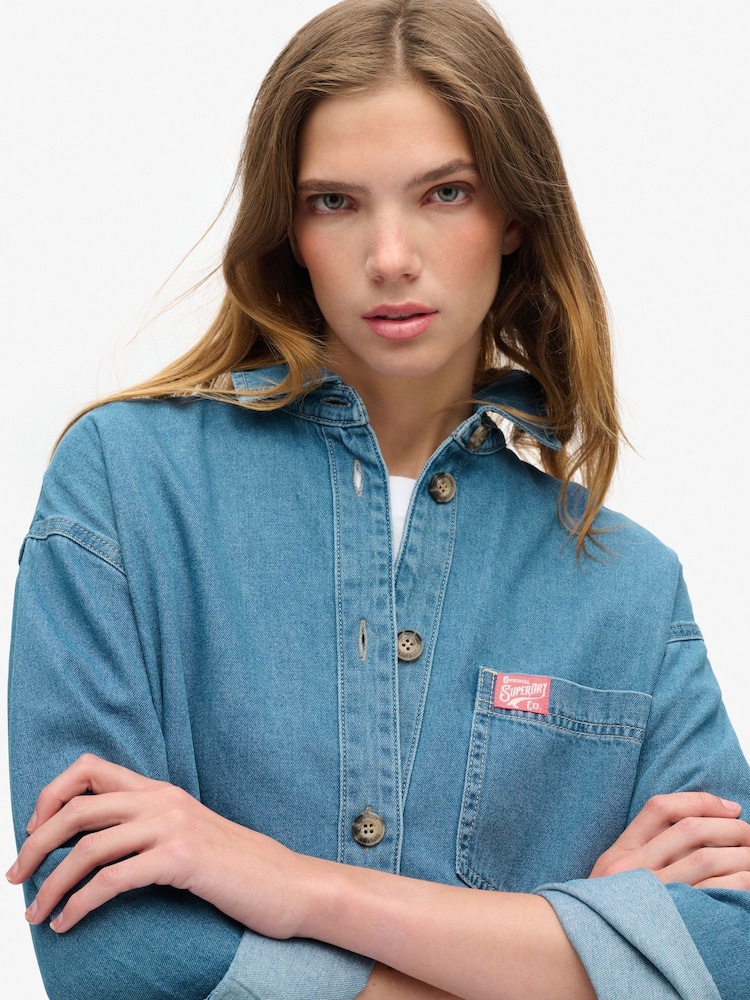 Superdry Blue 100% Cotton Denim Overshirt - Image 4 of 7