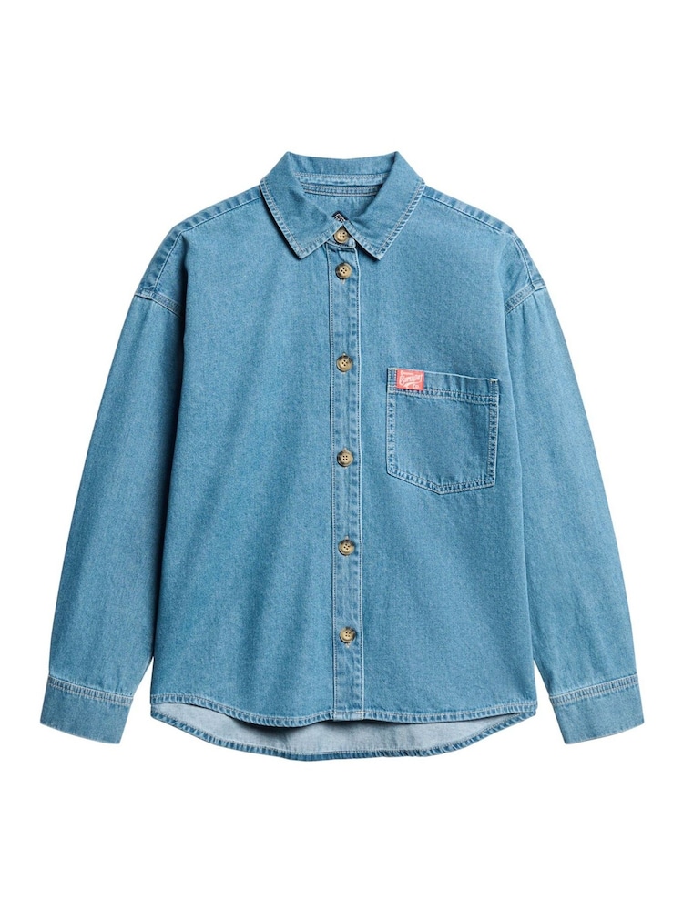Superdry Blue 100% Cotton Denim Overshirt - Image 5 of 7