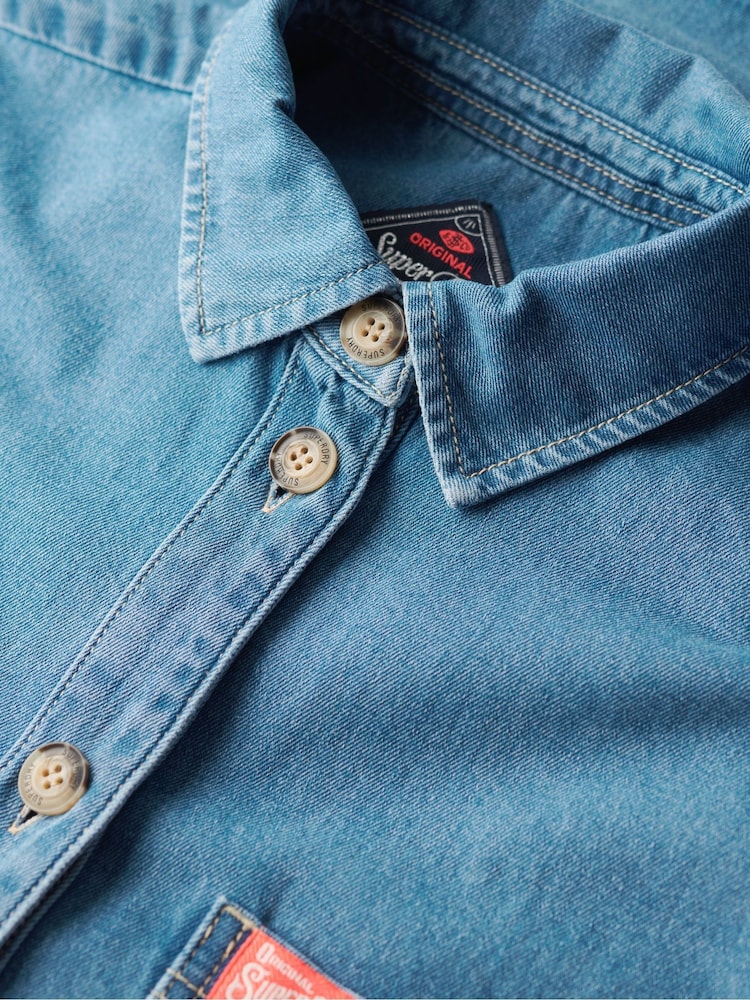 Superdry Blue 100% Cotton Denim Overshirt - Image 7 of 7
