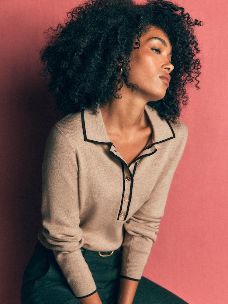Boden Natural Liz Henley Jumper - Image 1 of 6 Boden Natural Liz Henley Jumper - Image 1 of 6