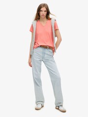 Superdry Peach Amber Pink Studios Slub Emb Vee 100% Cotton T-Shirt - Image 2 of 5