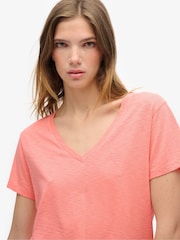 Superdry Peach Amber Pink Studios Slub Emb Vee 100% Cotton T-Shirt - Image 3 of 5