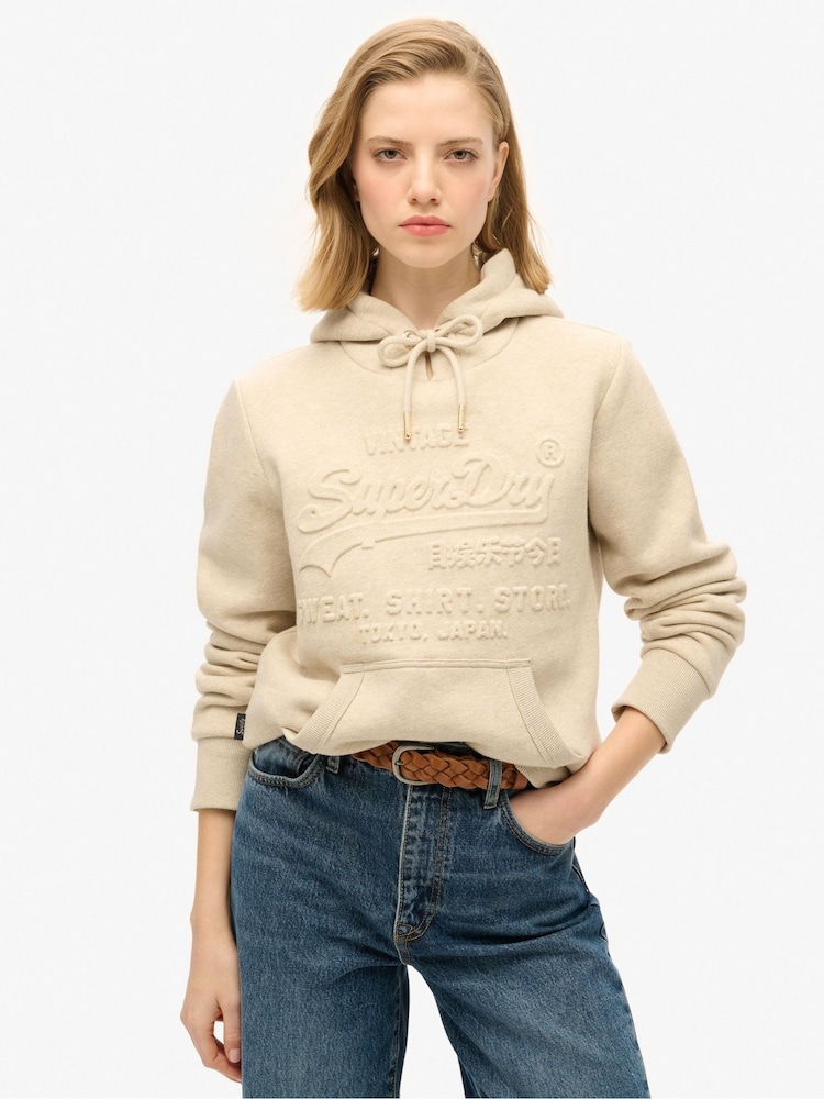 Superdry Pelican Beige Marl Embossed Vl Graphic Hoodie - Image 1 of 8
