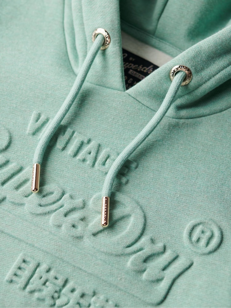Superdry Sage Green Marl Embossed Vl Graphic Hoodie - Image 6 of 6