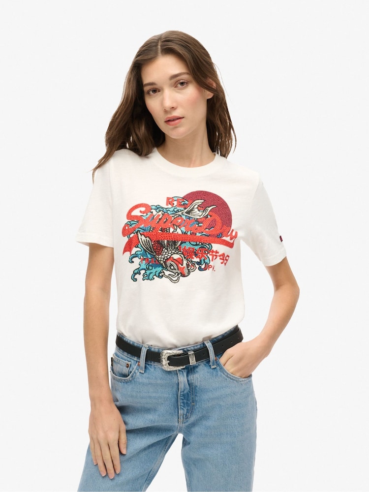 Superdry Winter White 100% Cotton Tokyo VL Graphic Relaxed T-Shirt - Image 1 of 6