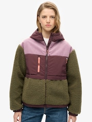 Gebrannte Olive - Superdry Fleecejacke mit Kapuze - Bild 1 von 7