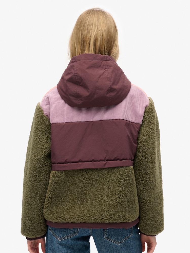 Gebrannte Olive - Superdry Fleecejacke mit Kapuze - Bild 2 von 7