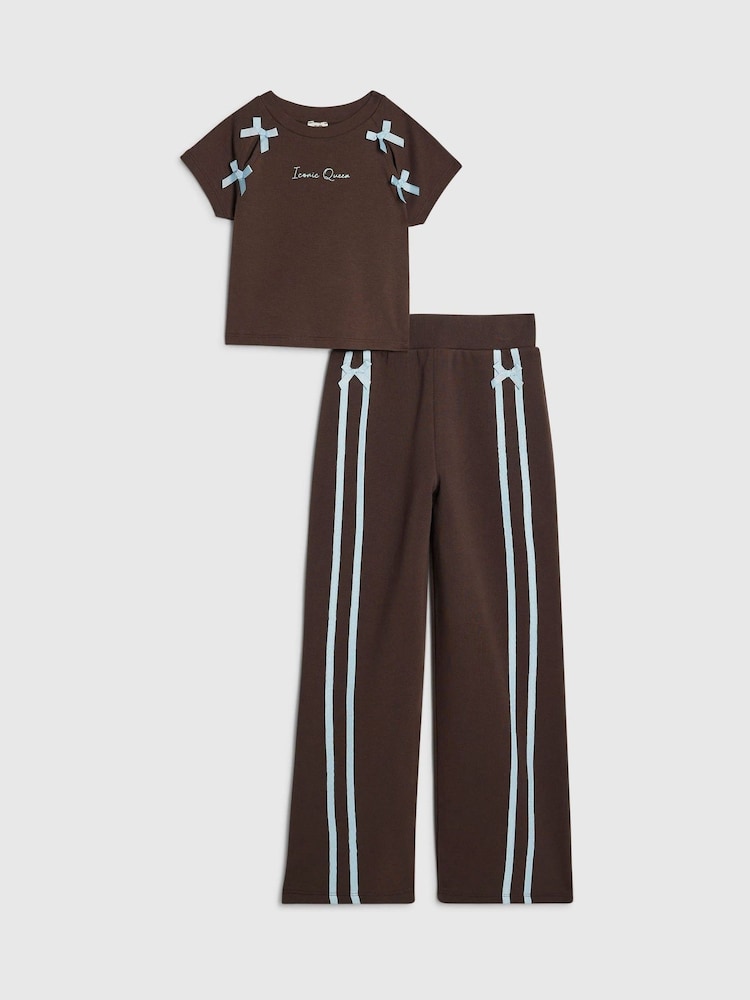 Qəhvəyi - River Island Bantlı Top və Geniş Ayaqlı İdman Dəsti - 5şəkildən 1 şəkil