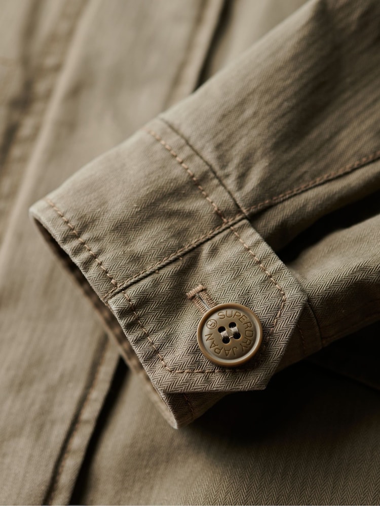 Superdry Moss Khaki Embroidered Military 100% Cotton Jacket - Image 14 of 14