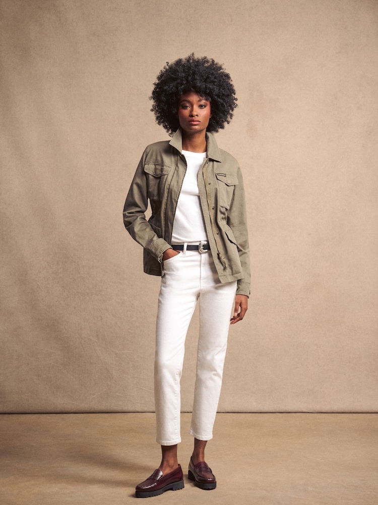 Superdry Moss Khaki Embroidered Military 100% Cotton Jacket - Image 2 of 14